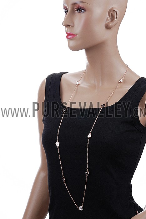 Van Cleef and Arpels Replica Black & White Enamel Floral Charm Fine Chain Necklace