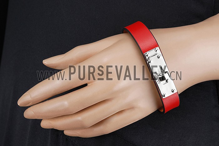 Hermes Micro Kelly Silver Hardware Bracelet Red