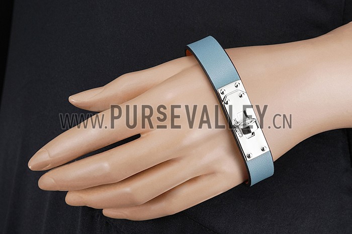 Hermes Micro Kelly Silver Hardware Bracelet Blue
