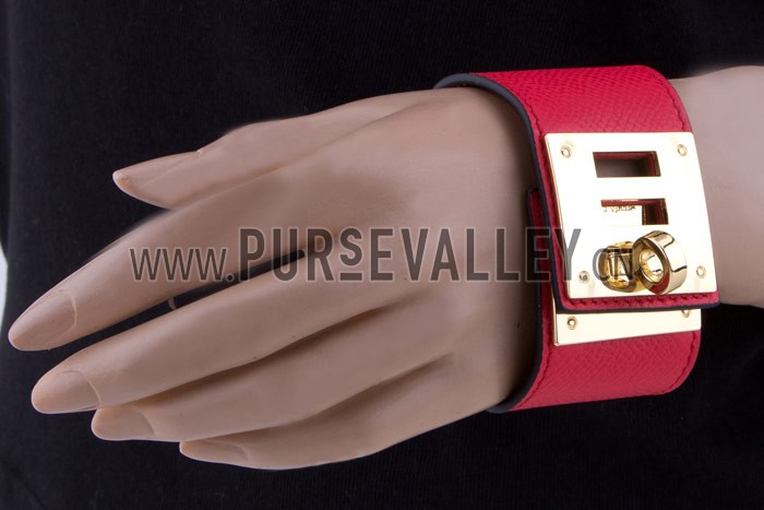 Hermes Replica Brass Turnlock Closure Wide Red Leather Bracelet