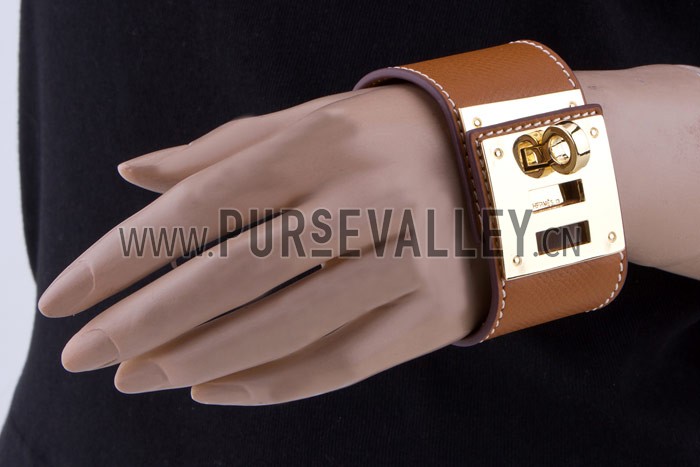 Hermes Replica Brass TurnlockClosure Wide Tan Leather Bracelet