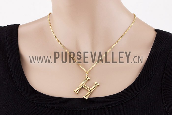 Hermes Replica Ball Carving Logo Pendant Gold Plated Fine Chain Necklace