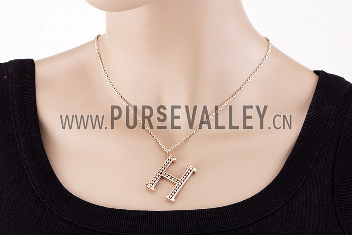 Hermes Replica Ball Carving Logo Pendant Rose-Gold Plated Fine Chain Necklace
