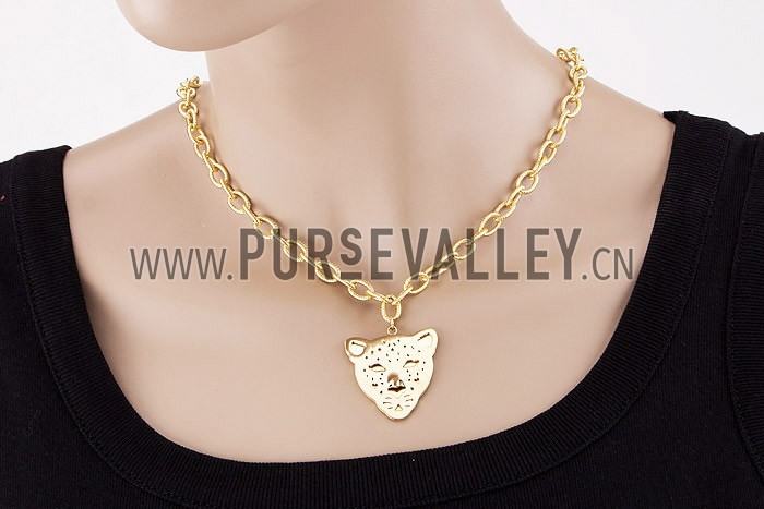 Cartier Replica Cutwork Leopard Head Pendant Gold Plated Heavy Chain Necklace