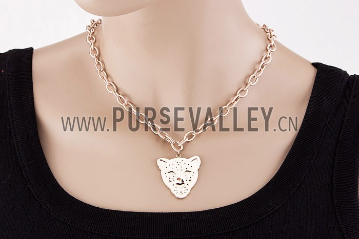 Cartier Replica Cutwork Leopard Head Pendant Rose-Gold Plated Heavy Chain Necklace