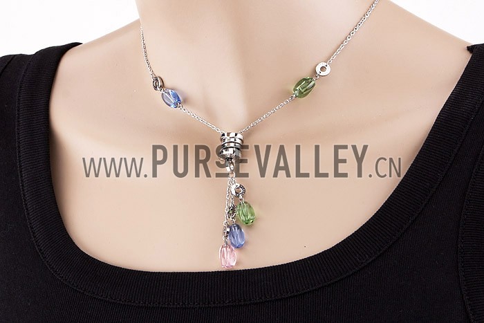 Bvlgari Replica Tri-Colored Bead Dangler Spool Pendant Sterling Silver Fine Chain Necklace