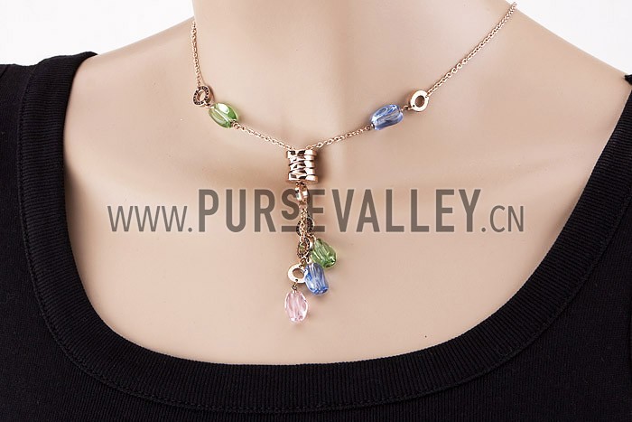 Bvlgari Replica Tri-Colored Bead Dangler Spool Pendant Rose-Gold Fine Chain Necklace