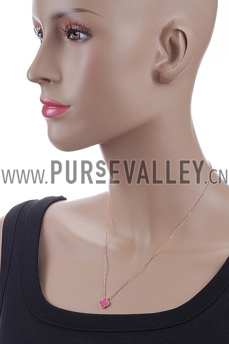 Van Cleef and Arpels Replica Pink & Blue Enamel Floral Pendant Fine Chain Necklace