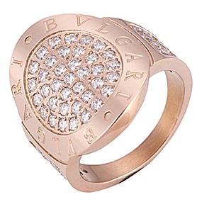 Bvlgari Replica Diamond Embellished Engraved Rim Rose-Gold Ring