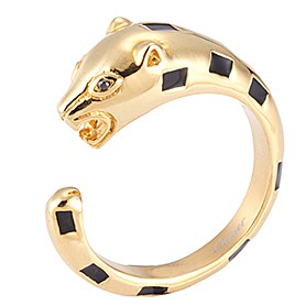Cartier Replica Leopard Head Enamel Marking Gold Ring