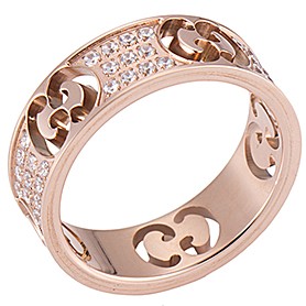 Gucci Replica Diamond Embellished Logo Cutwork Rose-Gold Band
