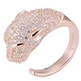 Cartier Replica Diamond Encrusted Leopard Head Rose-Gold Ring