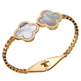 Van Cleef Vintage Alhambra Clover Motifs Gold Bangle Bracelet