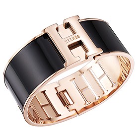 Hermes H Bracelet Black Enamel Rose Gold Handware 700539