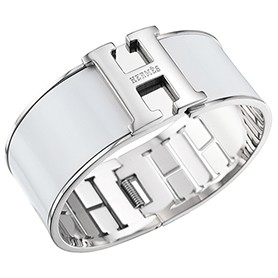 Hermes H Bracelet White Enamel Silver Handware 700553