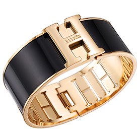 Hermes H Bracelet Black Enamel Gold Handware 700555