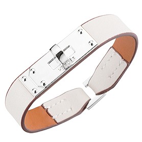 Hermes Micro Kelly Silver Hardware Bracelet White