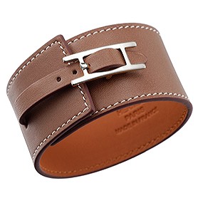 Hermes Hapi Wide Taupe Leather Silver Hardware Bracelet 700598