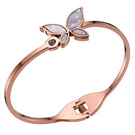 Van Cleef Alhambra Butterfly And Diamond Motifs Rose Gold Bangle Bracelet
