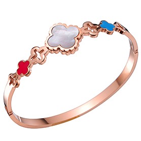 Van Cleef Vintage Alhambra 3 Motifs Rose Gold Bangle Bracelet