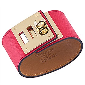 Hermes Replica Brass Turnlock Closure Wide Red Leather Bracelet