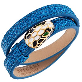 Bvlgari Serpenti Blue Leather Gold Hardware Bracelet 700524