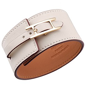 Hermes Hapi Wide White Leather Gold Hardware Bracelet 700606