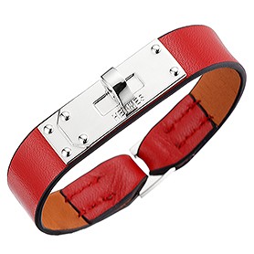 Hermes Micro Kelly Silver Hardware Bracelet Red