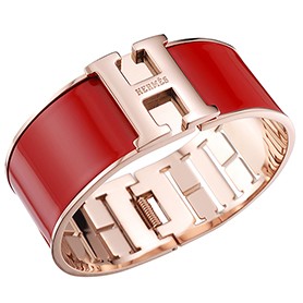 Hermes H Bracelet Red Enamel Rose Gold Handware 700544