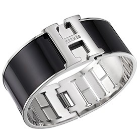 Hermes H Bracelet Black Enamel Silver Handware 700547