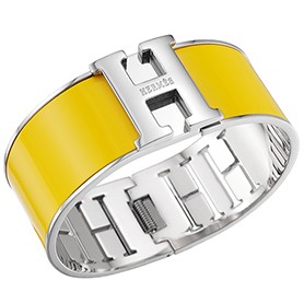 Hermes H Bracelet Yellow Enamel Silver Handware 700554