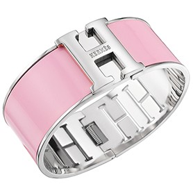 Hermes H Bracelet Pink Enamel Silver Handware 700551