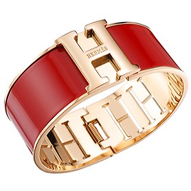 Hermes H Bracelet Red Enamel Gold Handware 700560