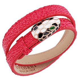 Bvlgari Serpenti Magenta Leather Rose Gold Hardware Bracelet 700531