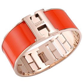 Hermes H Bracelet Orange Enamel Rose Gold Handware 700542