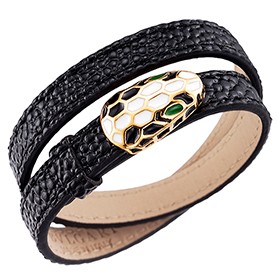 Bvlgari Serpenti Black Leather Gold Hardware Bracelet 700523