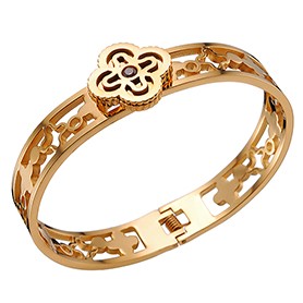 Van Cleef Alhambra Clover And Diamond Motif Gold Bangle Bracelet