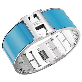 Hermes H Bracelet Blue Enamel Silver Handware 700548