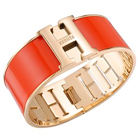 Hermes H Bracelet Orange Enamel Gold Handware 700558