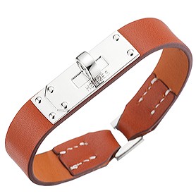 Hermes Micro Kelly Silver Hardware Bracelet Tan