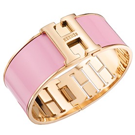 Hermes H Bracelet Pink Enamel Gold Handware 700559