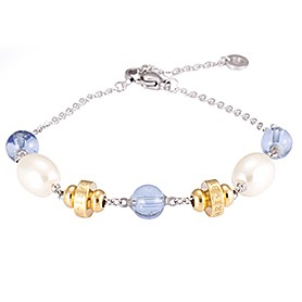 Bvlgari Replica Clear Blue, Pearl & Yellow Gold Bead Sterling Silver Link Bracelet