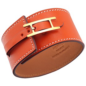 Hermes Hapi Wide Orange Leather Gold Hardware Bracelet 700604