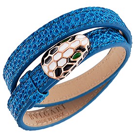 Bvlgari Serpenti Blue Leather Rose Gold Hardware Bracelet 700529