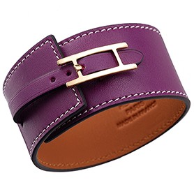 Hermes Hapi Wide Ultraviolet Leather Gold Hardware Bracelet 700605
