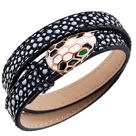 Bvlgari Serpenti Black & White Rose Gold Silver Hardware Bracelet 700530