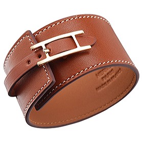 Hermes Hapi Wide Tan Leather Gold Hardware Bracelet 700603