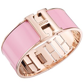 Hermes H Bracelet Pink Enamel Rose Gold Handware 700543