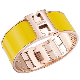 Hermes H Bracelet Yellow Enamel Rose Gold Handware 700546