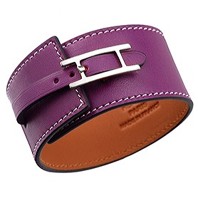 Hermes Hapi Wide Ultraviolet Leather Silver Hardware Bracelet 700597